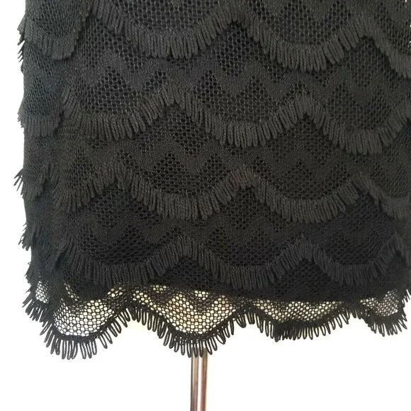 Ann Taylor Black Lace Top Scalloped Eyelash Tiered S - Picture 7 of 10